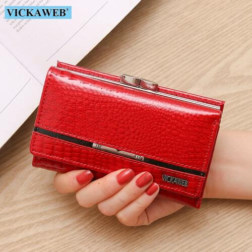 VICKAWEB Small Wallet Women Patchwork Genuine Leather Female Purse Womens Wallets Ladies Casual Womens Money Zipper&Hasp walet