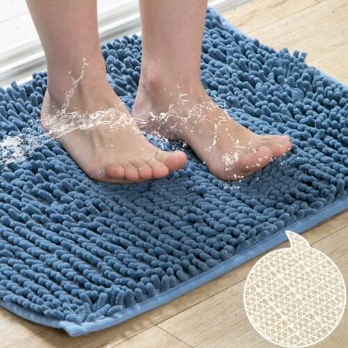 Chenille Bath Mat Anti Slip Blue Gray Water Absorbent Bathroom Carpet Living Room Kitchen Bedroom Rugs Entrance Door Floor Mat