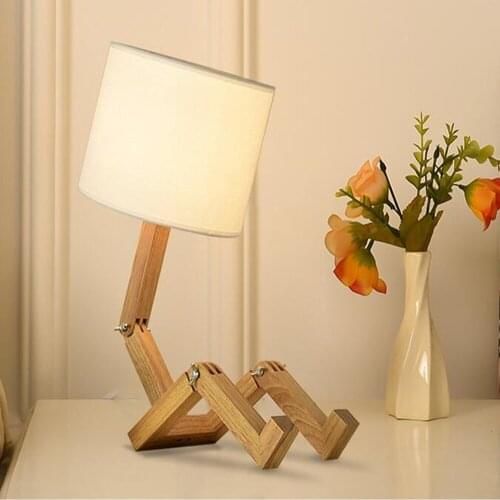 Creative Solid Wood Robot 12W Desk Lamp Fashion Bedroom Study LED Night Light For Desktop Bedside Decoration Reading Desk Lamp
