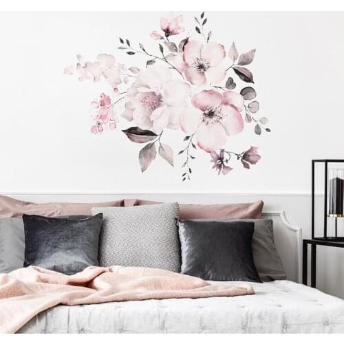 Creative PVC Pink White Watercolor Peony Flowers Wall Stickers Self-Adhesive Door Decal Home Decor DIY Design Decoration Films