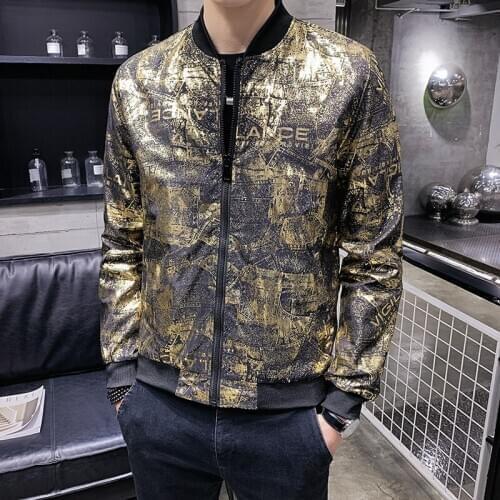 Luxury Black Gold Print Party Jacket 2020 Spring New Jacquard Bomber Jackets Clothes Outfit Club Bar Coat Men Casaca Hombre