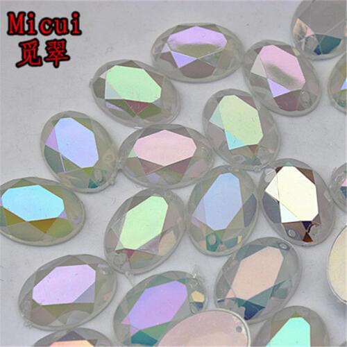 Micui 40PCS 13*18mm AB Jelly Oval Acrylic Rhinestones Flatback Stones For Clothes Dress Decorations Sew on 2 Hole MC19