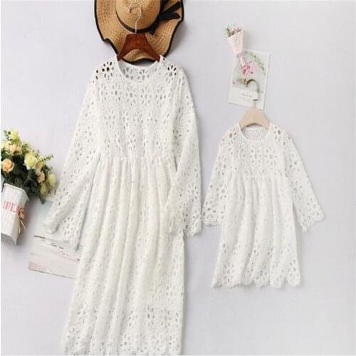 2021 Fasion Hot Mother Daughter Dresses Women Floral Lace Dress Baby Girl Mini Dress Mom Baby Girl Party Clothes