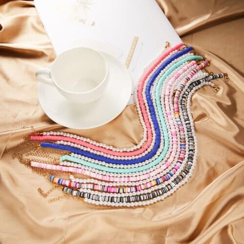 Trendy Strand Beaded Choker Necklace For Women Multilayer Colorful Polymer Clay Pearl Clavicle Chain Necklace Collar Jewelry
