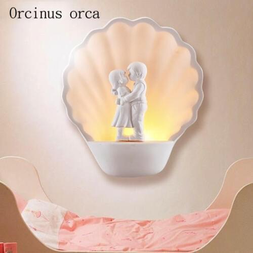 Cartoon creative doll wall lamp boy girl bedroom childrens room lamp personality warmth shell LED wall lamp free shipping