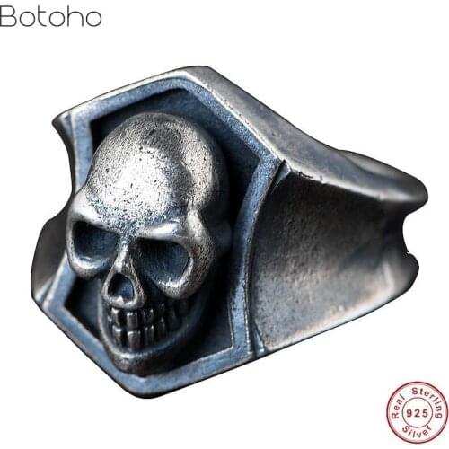 Retro 100% S925 Sterling Silver thai silver Smiling Face Skull Ringfor men 2019 new style fashion jewelry free delivery gift