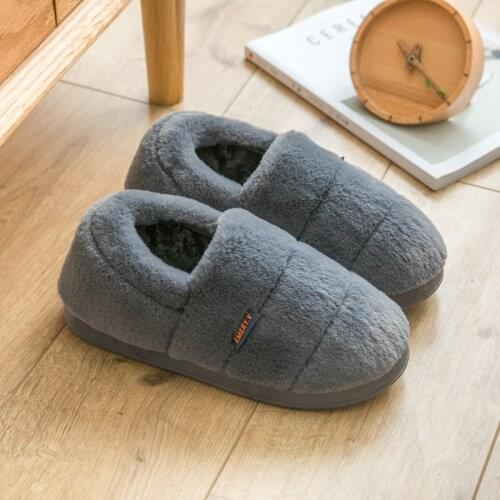 Men Winter Cotton Slids House Slippers Men Solid Color Simple Warm Plush Slippers Thick-Soled Household Indoor Men Shoes