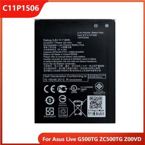 Original Phone Battery C11P1506 For Asus Live G500TG ZC500TG Z00VD Authentic Replacement Rechargable Batteries 2070mAh
