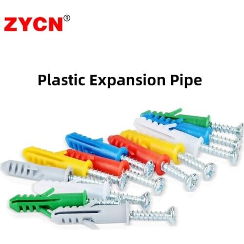 50 Set Plastic Expansion Tube Pipe Wall Anchors Plugs M6/8/10/12 MM Ribbed Color Metal With Phillips Head Screw Kit Bolt