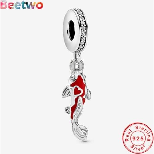 Fit Original Pandora Bracelet Charms 925 Silver Good Fortune Carp Fish Dangle Charm 925 Sterling Silver Pendant Jewelry Berloque
