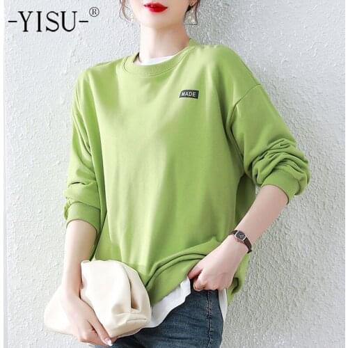 YISU Simplicity Women Loose Sweater Autumn O-Neck Tops Solid color Female Knitted pullover Long sleeve 2021 New Women clothing