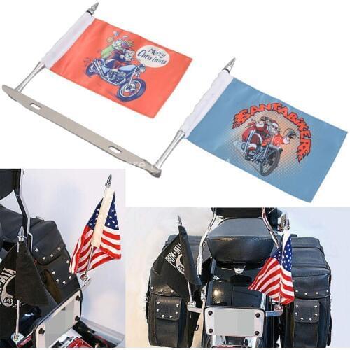 Premium Christmas Santa Biker License Plate Frame Double Pole Holder Flag Mast Kit For Decorative Motorcycles Universal