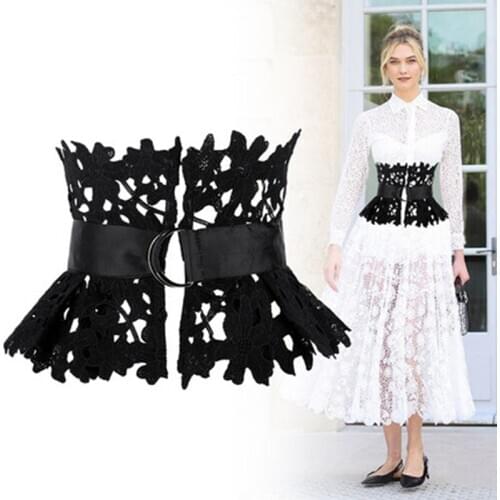 2020 New Fashion Belt Spring Autumn Elegant Women White/Black Elegant Hollow Peplum Belt Wide Bukle Waistband Women Waist Skirt