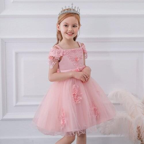 Beading Flower Christmas Girls Dress Wedding Princess Tutu Party Events Dress For Teen Girl Prom Shoulderless Dress Kids Clothes