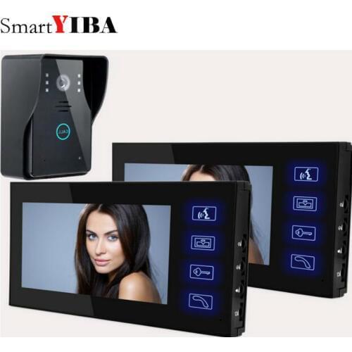 SmartYIBA 2*7'' TFT LCD Wired Video Intercom Doorbell Door Phone System for home Indoor Monitor + IR Outdoor Camera