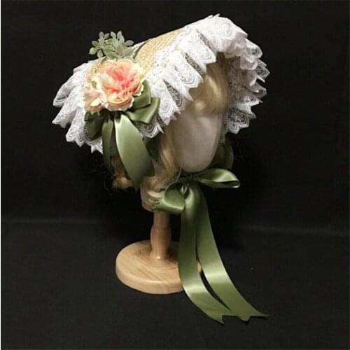 Tea Party Lolita Straw Hat Flat hat Bonnet Mori Girl Gorgeous Elegant Princess Multi Layer Lace Flower BNT D705