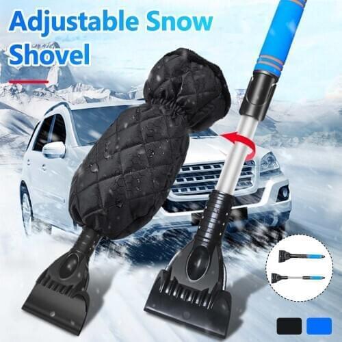 Telescopic Adjustable Length Car Ice Scraper With Gloves Ice Snow Shovel Winter Easy To Carry Car Snow Rotating Brush Head