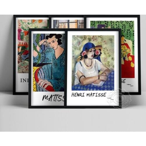 Henri Matisse Vintage Exhibition Poster, Interior With A Young Girl Reading Painting, Plum Blossoms Green Background Wall Art