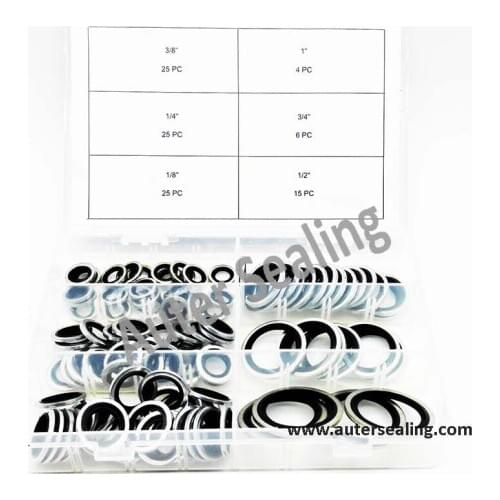 High quality Bonded Washer seals kit BSP 100 pcs 6 different sizes Self Centering rubber seal boxes