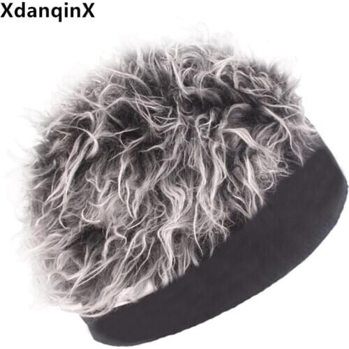 XdanqinX novel wig-beanie hats for men women Street funny hip-hop hat Trendy couple cap Nightclub bar carnival prop beanies hat