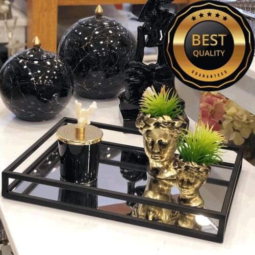 Mirrored Presentation Black Tray 30x40cm Silver Hot Sale Glass Storage Cosmetic Tray Hot Sale Decorative Glass Storage Cosmetic