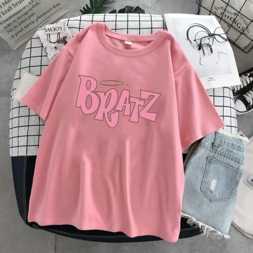 2021 New Summer Bratz Letter T Shirt Women Casual White Tops Fashion T-shirt Short Sleeve Printed Graphic Tee Women Clothing