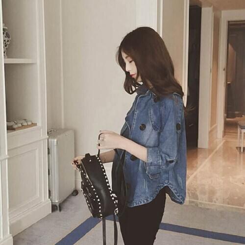 Seven-point Sleeve Cloak Denim Coat Female 2020 New Korean Cloak Trench Loose Short Paragraph Wild Slim Casual Jacket Top K487