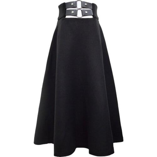 High waist woolen skirt women autumn winter warm MID CALF umbrella skirt plus size 2XL