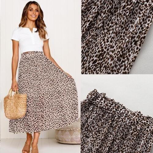 Women Lady Chiffon Pleated Leopard High Waist Elastic Bodycon Bandage Long Maxi Pencil Skirt