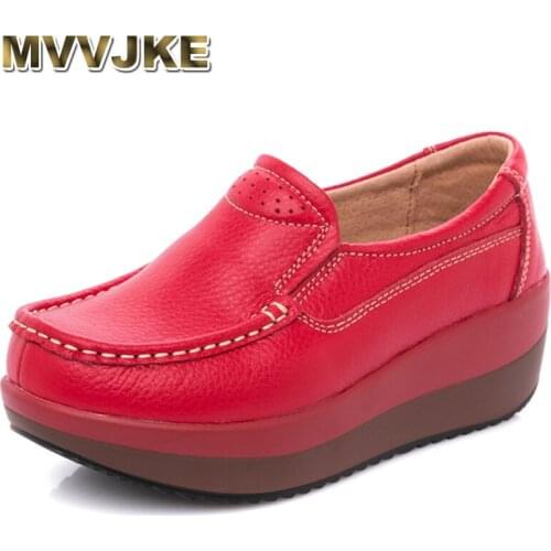 MVVJKE Spring Autumn Women Flats Platform Loafers Ladies Work Genuine Leather Comfort Soft Moccasins Nursing Slip On Casual Shoe