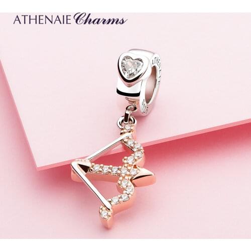 ATHENAIE 925 Sterling Silver Clear CZ Rose Gold Arrow of Cupid Dangle Charms for Women Bracelet&Bangle Valentines Day Jewerly