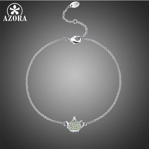 AZORA Fashion Round Cut Green Cubic Zirconia Bracelets for Women Girls Kettle Bracelets & Bangles Wedding Jewelry Gifts TS0214