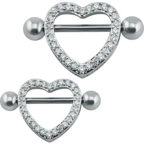14G Sexy Crystal Heart Nipple Ring High Quality Surgical Steel Love Hearts Nipple Bar Ring Women Barbell Body Piercing Jewelry