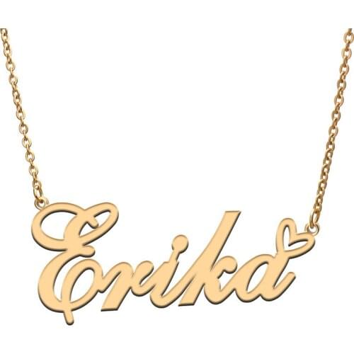 Love Heart Erika Name Necklace for Women Stainless Steel Gold & Silver Nameplate Pendant Femme Mother Child Girls Gift