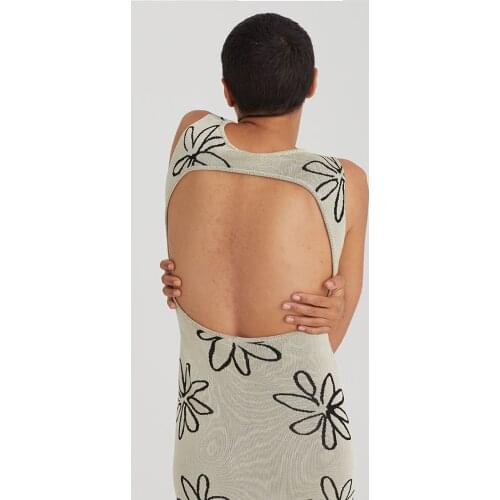 2021 New Knitted Bodycon Dress Women Summer Split Backless Sleeveless Y2K Beach Sexy Midi Party Dresses Printing Vestidos Female