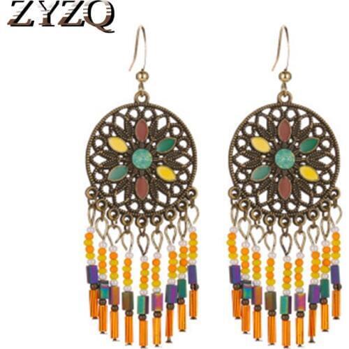 ZYZQ Personality Enthic Bohemia Drop Earrings Fashion Tassel Earring Jewel Wholesale Lots&Bulk Woven Beads Design Jewelry
