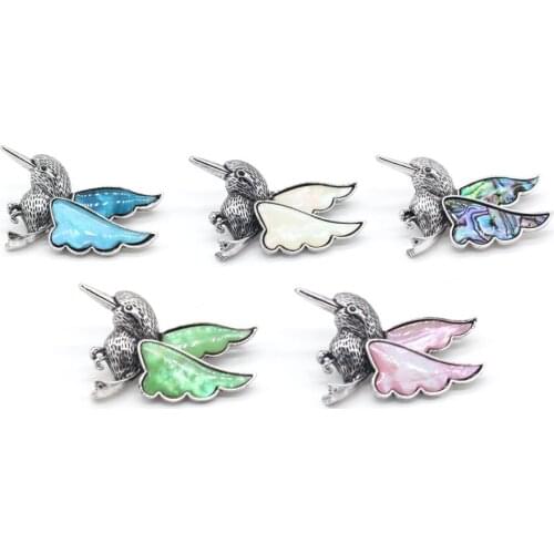 1pcs Natural Shell Pendant Blue Green White Pink Hummingbird Shell Brooch Pins Jewelry Accessories Women Gift Size 54x30mm