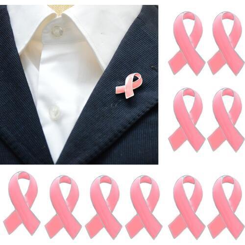 10Pcs Enamel Lapel Pins Breast Cancer Awareness Brooch Corsage, Pink Ribbon Brooches Pins for Women Men
