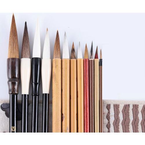 12pcs Chinese Calligraphy Brush Pen Beginner Large Regular Script Landscape Painting Handwriting Ink Paint Practice Craft Supply