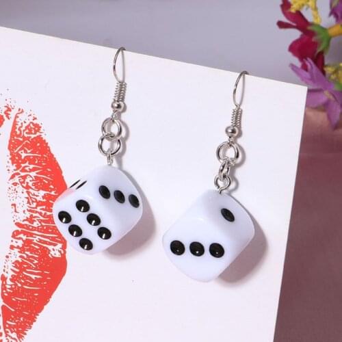 40GB Funny Dice Dangle Earrings Acrylic White Black Cube 3D Cubic Dice Charm Drop Earrings for Women Fashion Jewelry