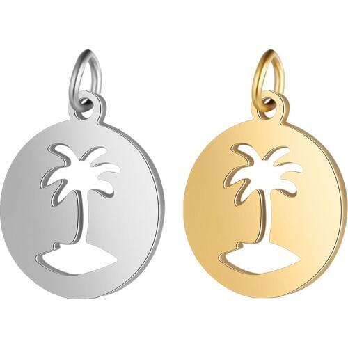 5pcs/Lot Stainless Steel Charms High Polish Cut Out Coconut Tree Plant Charms Pendants for Jewelry Making DIY Accessories