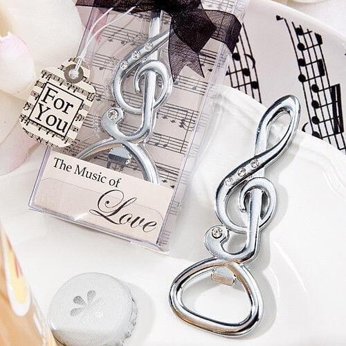 60pcs/lot zinc alloy music note beer opener in gift box wedding favors and gifts, event party supplies