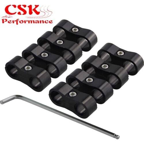 8pcs AN -6 AN6 13.4MM Braided Hose Separator Clamp Fitting Adapter Bracket Blue / black