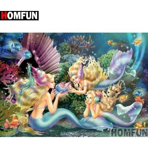 HOMFUN Full Square/Round Drill 5D DIY Diamond Painting "Cartoon mermaid" 3D Embroidery Cross Stitch 5D Home Decor A13333