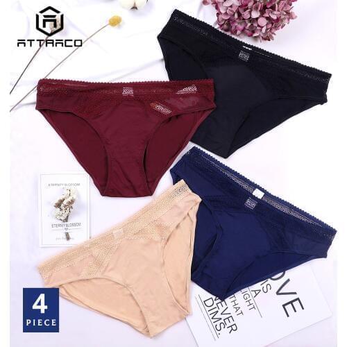ATTRACO Womens Panties Briefs Underwear Skin-friendly Cotton Soft Solid Hollow Out Packs of 4 Mid Waist Cozy Hot Sale Cute