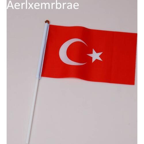 Free shipping 100pcs turkey Hand Flag National turkey Hand Flag 14*21cm Polyester Banner Custom Hand flag