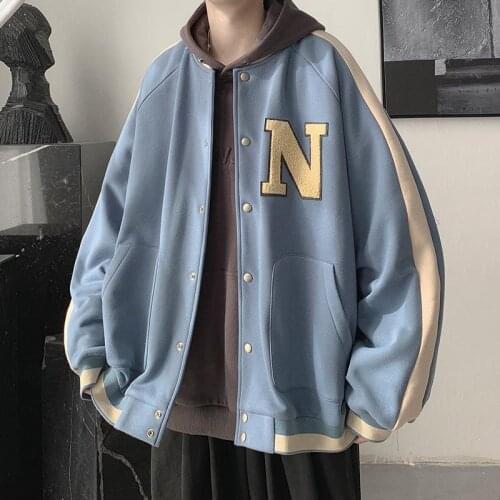 Baseball uniform mens Korean style trendy loose jacket jacket retro hit color American jacket oversized fashion jacket clothes