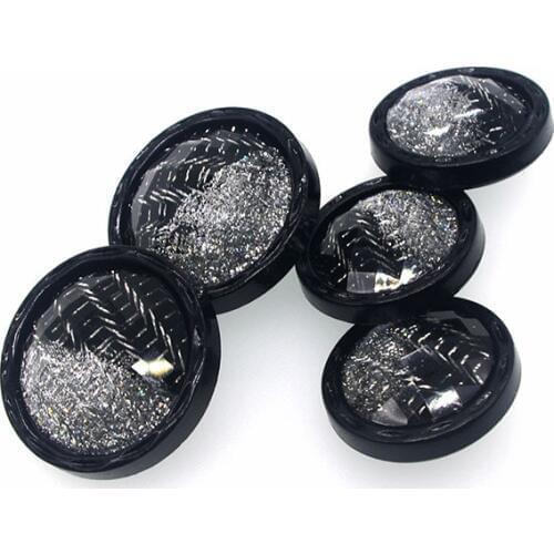 SHINE Acrylic Sewing Button Scrapbooking Round Black Single Hole Imitation Diamond 25\30mm Dia. 6 PCs Costura Botones Decorate