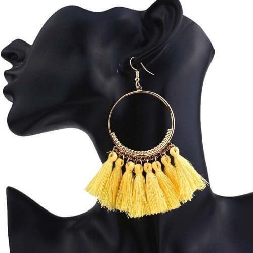 Bohemian Handmade Statement Tassel Earrings for Women Vintage Round Long Drop Earrings Wedding Party Bridal Fringed Jewelry Gift