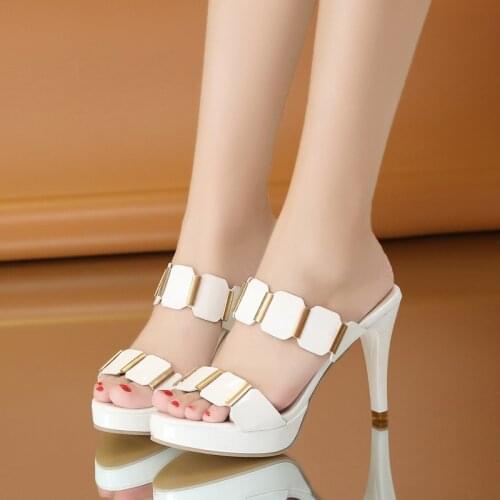 Summer Sandalias De Mujer Women Fashion Super 9cm High Heel White Sandals Lady Cute Comfortable Slip on White Black Sandals